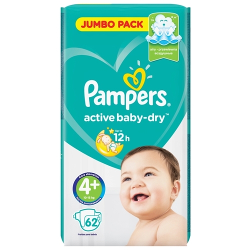 Pampers подгузники Active Baby-Dry 4 (10-15 кг) 62 шт.
