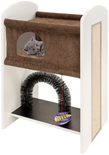 Ferplast Спально-игровой комплекс для кошек с когтеточкой Leo лежаками и щеткой в форме мостика, белый/коричневый, 50х50х95 см