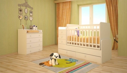 Детская комната Белый: кроватка-трансформер 1100 + комод Аксамит 