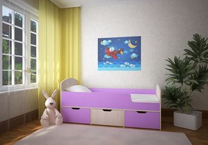 Детская мебель, Кровати односпальные КарИВи Кровать Малыш Мини Дуб Молочный - Ирис