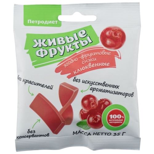 Снэки ягодно-фруктовые Петродиет Живые фрукты клюквенные 35 г