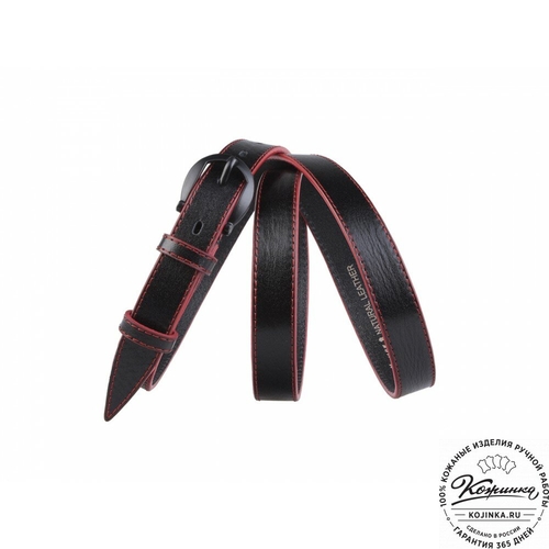 Кожаный ремень B20-01 (чёрный с красным) Биг Стар 