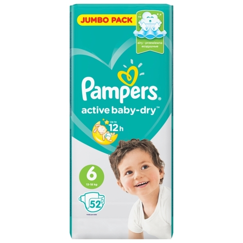 Pampers подгузники Active Baby-Dry 6 (13-18 кг) 52 шт. Буслик 