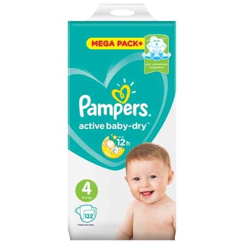 Pampers подгузники Active Baby-Dry 4 (9-14 кг) 132 шт. Буслик 