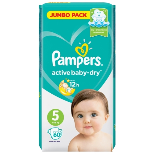 Pampers подгузники Active Baby-Dry 5 (11-16 кг) 60 шт. Буслик 
