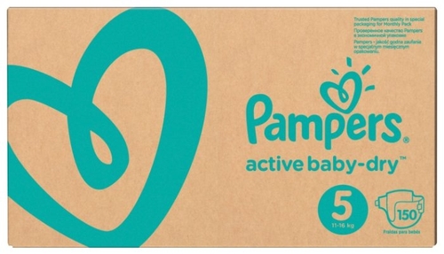 Pampers подгузники Active Baby-Dry 5 (11-16 кг) 150 шт. Детский мир 