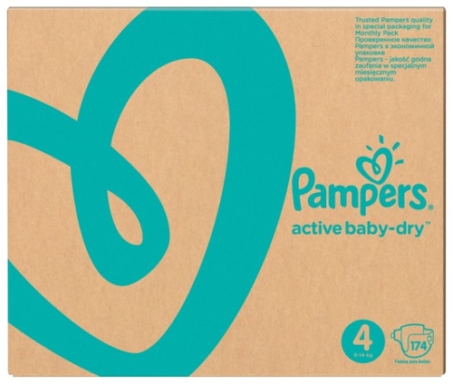 Pampers подгузники Active Baby-Dry 4 (9-14 кг) 174 шт. Детский мир 