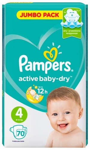 Pampers подгузники Active Baby-Dry 4 (9-14 кг) 70 шт. Детский мир 