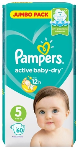 Pampers подгузники Active Baby-Dry 5 (11-16 кг) 60 шт. Детский мир 
