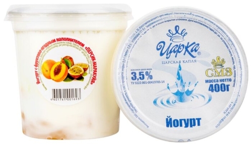Йогурт ЦарКа С наполнителем Персик-маракуйя 3.2%, 400 г Дионис 