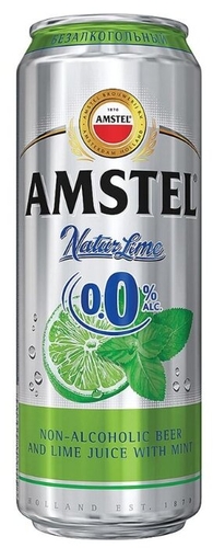Пивной напиток безалкогольный Amstel Натур Лайм и Мята нефильтрованный пастеризованный осветленный 0.45л ж/б Е-доставка 