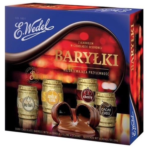 Набор конфет E.Wedel Happy Barrels with alcohol, темный шоколад, 200 г
