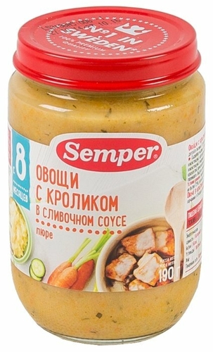 Пюре Semper овощи с кроликом в сливочном соусе (с 8 месяцев) 190 г, 1 шт Фантастик 