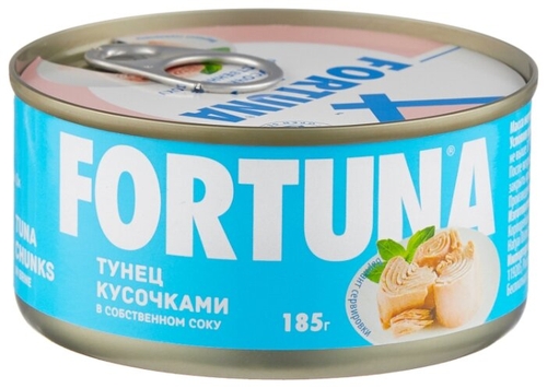 Fortuna Тунец кусочками в собственном соку, 185 г Фикс Прайс 