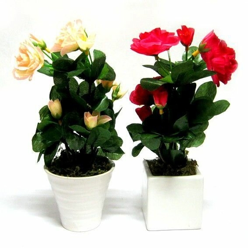 Цветы в горшке искусственные Роза 22 см. пластик, керамика