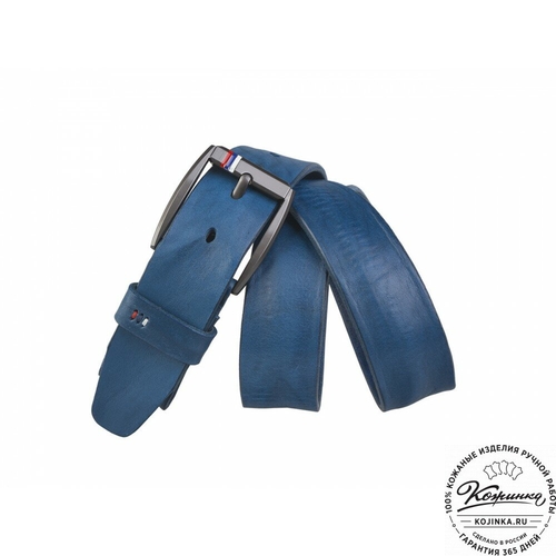 Кожаный ремень B40-1029 (голубой) Галантея Брест