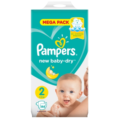 Pampers подгузники New Baby Dry 2 (4-8 кг) 144 шт. Гиппо 