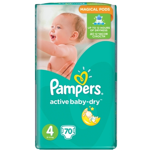 Pampers подгузники Active Baby-Dry 4 (8-14 кг) 70 шт. Гиппо 