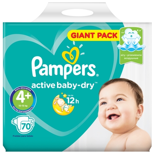 Pampers подгузники Active Baby-Dry 4 (10-15 кг) 70 шт. Гиппо 