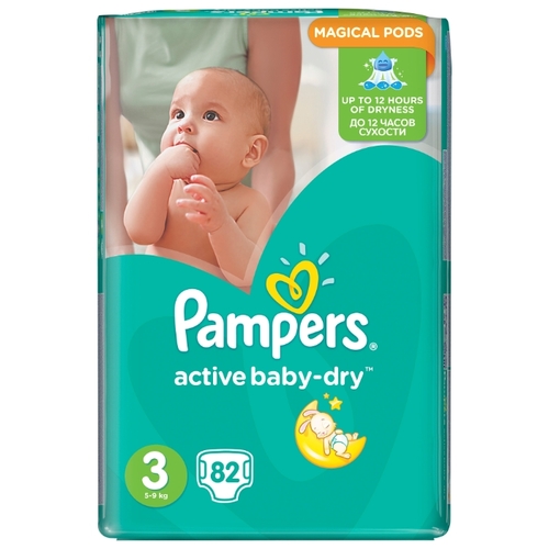 Pampers подгузники Active Baby-Dry 3 (5-9 кг) 82 шт. Гиппо 