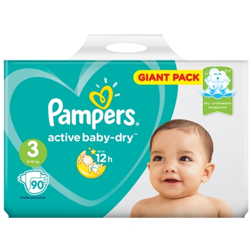 Pampers подгузники Active Baby-Dry 3 (6-10 кг) 90 шт. Гиппо 