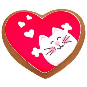 Пряник имбирно-медовый Сердце с котиком