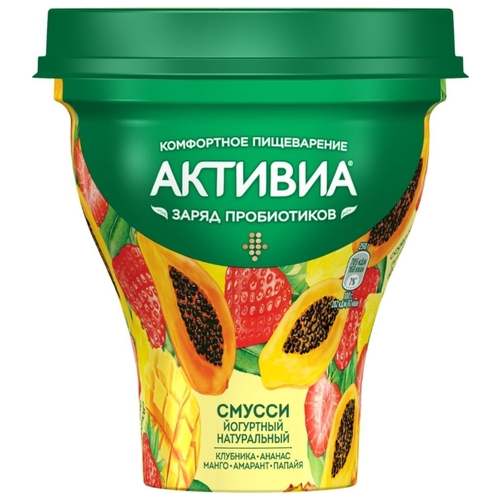 Питьевой йогурт Активиа Смусси клубника-ананас-манго-амарант-папайя Корона Борисов