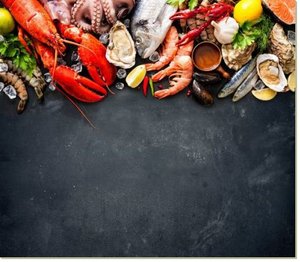 Постер Морепродукты и рыба, 23x20, Кухня (еда, напитки), Продукты питания, Цветная