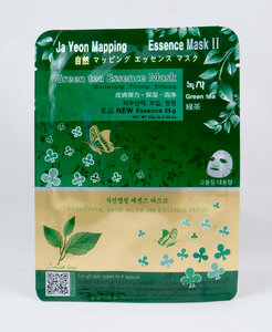 Маски для лица GREEN TEA MASK, Ja Yeon Mapping Cosmetics (Тканевая маска для лица С зеленым чаем), Корея, 25 г. Космо 