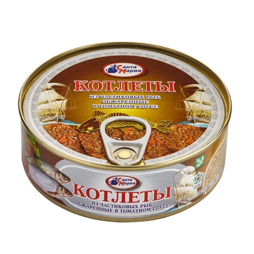 Консервы Котлеты из частиковых рыб в томатном соусе, 230 г