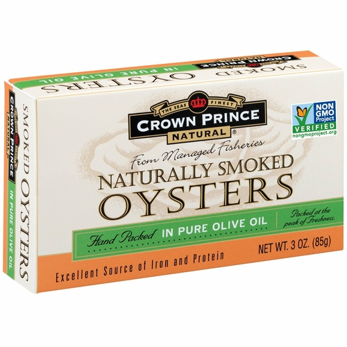 Crown Prince Natural Натуральные копченые устрицы, в чистом оливковом масле, 85 г (3 унции) Квартал вкуса 