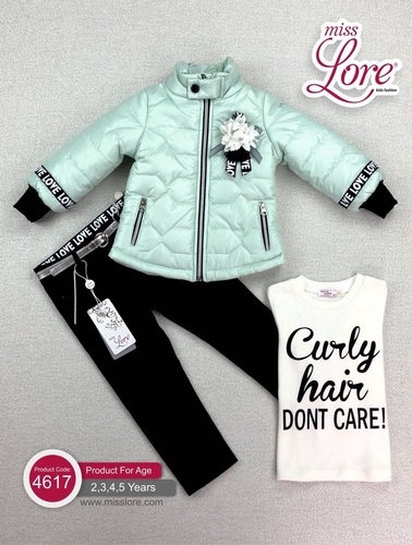 Комплект для девочек цвета ментол (куртка, джинсы и джемпер) Остин 