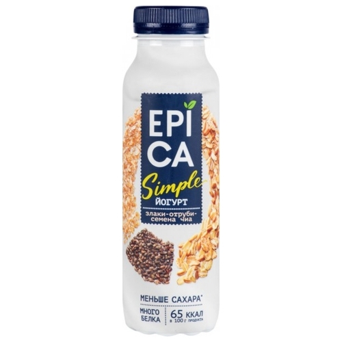 Питьевой йогурт EPICA Simple злаки - отруби - семена чиа 1.2%, 290 г ПерекрестОК 