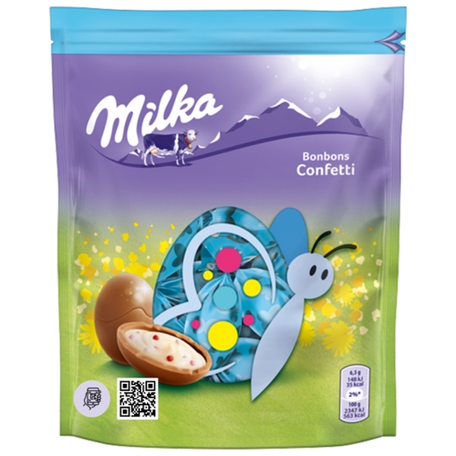 Фигурный шоколад Milka Bonbons Confetti молочный в форме яйца с молочным кремом Санта 