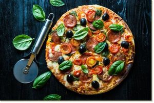 Постер Пицца, 108x72, Кухня (еда, напитки), Продукты питания, Цветная