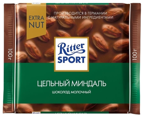 Шоколад Ritter Sport Extra Nut молочный цельный миндаль SPAR 