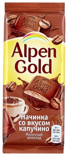 Шоколад Alpen Gold молочный с начинкой со вкусом капучино, 25% какао SPAR 