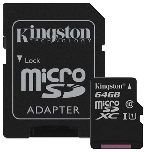 Карта памяти Kingston Canvas Select microSDXC Class 10 UHS-I U1 64GB + SD adapter (SDCS/64GB)