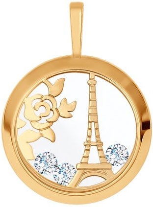 Золотой кулон ''Париж'' SOKOLOV 035322_s с кубическим цирконием Swarovski, стеклом