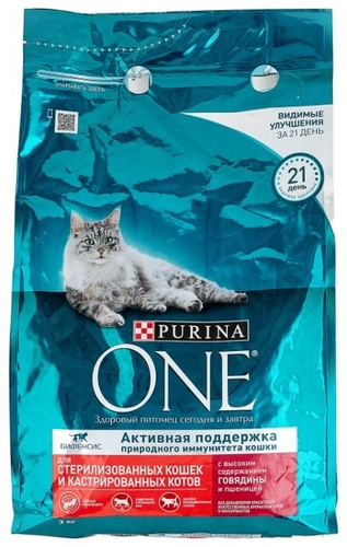 Корм для стерилизованных кошек Purina ONE для профилактики МКБ, с говядиной и с пшеницей 3 кг Zoobazar 