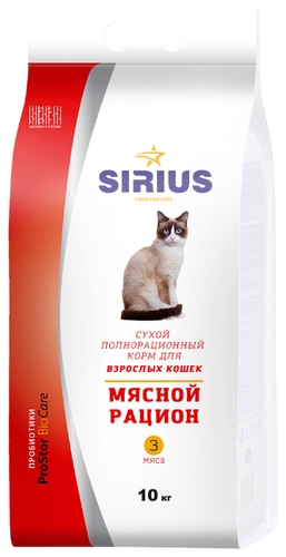 Корм для кошек Sirius Мясной рацион для взрослых кошек 10 кг Zoobazar 